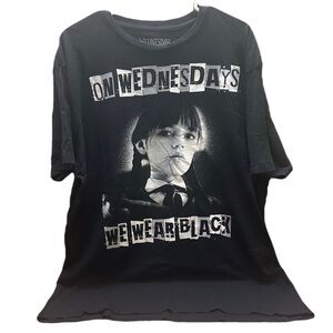 Women’s WEDNESDAY Black Short Sleeve Tee with Bold Graphic Size XL